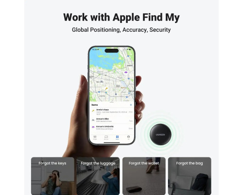Bluetooth-трекер UGREEN 2шт. смарт-мітка для ключів, сумок, чорний (my-21153)