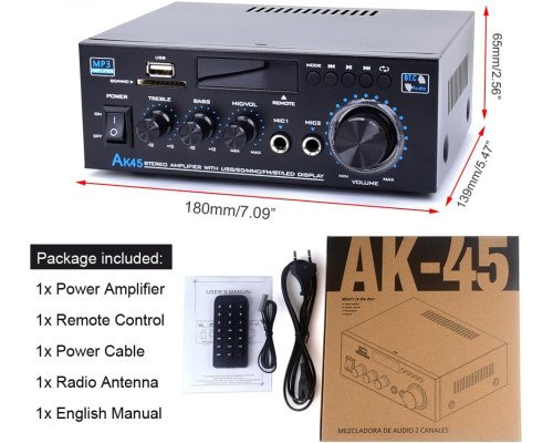 Стереопідсилювач звуку WOOPKER AFA0007-1, пікової потужністю 300 Вт з Bluetooth (my-21045)