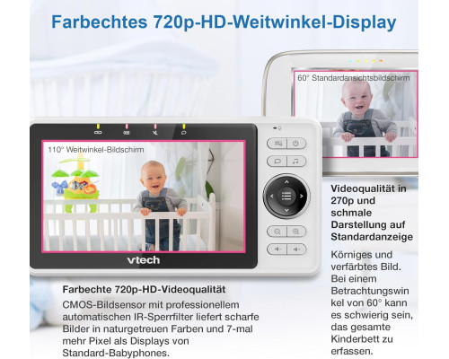 Розумна відеоняня Vtech VM901-1W 5-дюймовий РК-дисплей, камера 1080p, білий (my-21084)