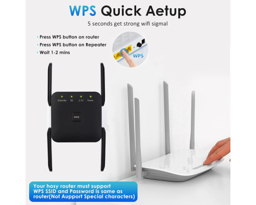 Підсилювач Wi-Fi Anluomafuy WD-1203U, ретранслятор, 1200 Мбіт/с, чорний (my-21120)