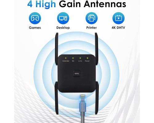 Підсилювач Wi-Fi Anluomafuy WD-1203U, ретранслятор, 1200 Мбіт/с, чорний (my-21120)