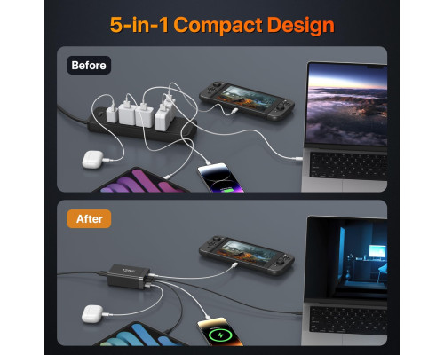 Швидкий зарядний пристрій Sccvee USB-C потужністю 125 Вт підтримка PD/USB-A (6019)