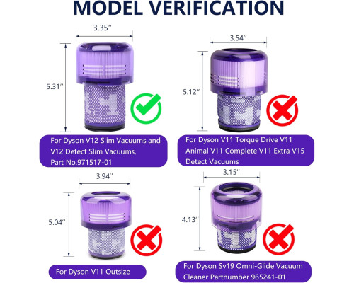 Комплект із 2 HEPA-фільтів Avken сумісний з пилососами Dyson V12 Detect Slim (6054)