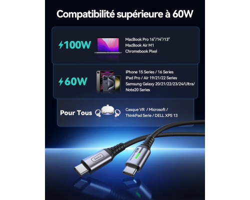 Зарядный кабель INIU USB C - USB C 5A 100W 2м (6068)