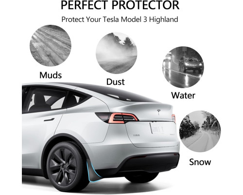 Бризковики Ywooon ‎YW-TSL-MudFlaps-M3-Highland для Tesla Model 3 чорні (4066)