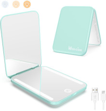 Дзеркало для макіяжу WOBSION MR-L2307C-Cyan FR з підсвічуванням, з 1/3-кратним збільшенням, з регульованою яскравістю для кишені, блакитний (0048)