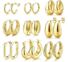 9 пар маленьких золотистих сережок-кілець JWBE-YZ-ER99-GoldHoop (5186)