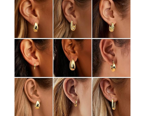 9 пар маленьких золотистих сережок-кілець JWBE-YZ-ER99-GoldHoop (5186)