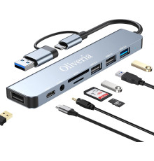 Багатопортовий адаптер Oliveria зі зчитувачем карток SD і TF, USB-C Hub 3.0, 8-в-1 (5026)