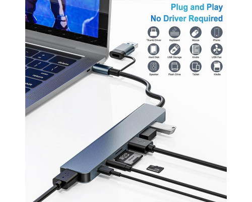 Багатопортовий адаптер Oliveria зі зчитувачем карток SD і TF, USB-C Hub 3.0, 8-в-1 (5026)