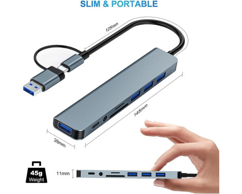 Багатопортовий адаптер Oliveria зі зчитувачем карток SD і TF, USB-C Hub 3.0, 8-в-1 (5026)