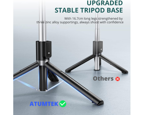 Штатив для селфі-палиці ATUMTEK 49" ATSS125 зі знімним пультом дистанційного керування Bluetooth, чорний (0031)