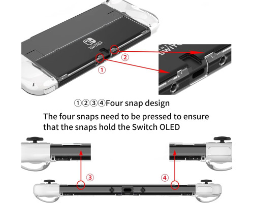 Чохол TPU Joy-Con та твердий захисний чохол з ПК, з 6 накладками, прозорий (5092)