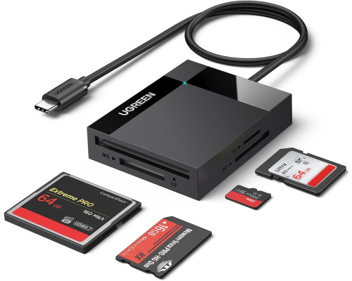 Зчитувач карт пам'яті UGREEN USB C 4-в-1, адаптер для карт пам'яті SD Micro SD MS CF Compact Flash, сумісний з iPhone 15, чорний (0015)