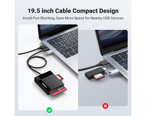Зчитувач карт пам'яті UGREEN USB C 4-в-1, адаптер для карт пам'яті SD Micro SD MS CF Compact Flash, сумісний з iPhone 15, чорний (0015)