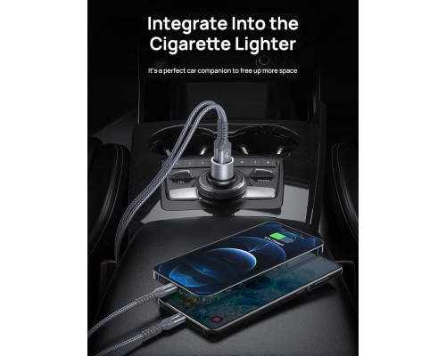 Автомобільний зарядний пристрій 36 Вт JSAUX Metal Dual QC 3.0 з кабелем USB-C 3,3 фути (my-12102)