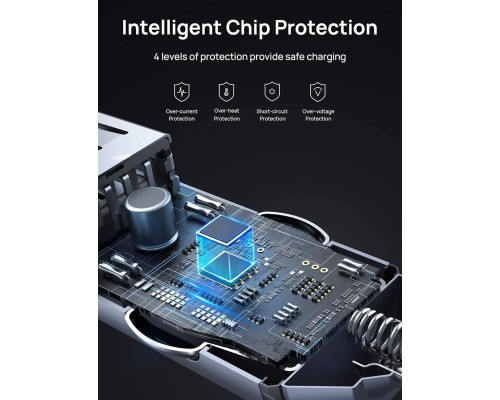 Автомобільний зарядний пристрій 36 Вт JSAUX Metal Dual QC 3.0 з кабелем USB-C 3,3 фути (my-12102)