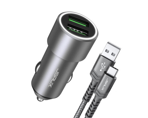 Автомобільний зарядний пристрій 36 Вт JSAUX Metal Dual QC 3.0 з кабелем USB-C 3,3 фути (my-12102)