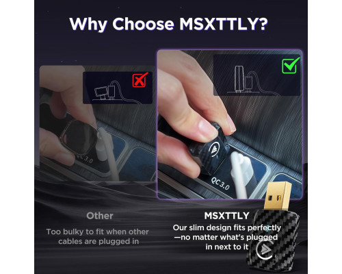 Бездротовий міні-USB-адаптер MSXTTLY зі швидким підключенням до автомобіля 2-в-1 для CarPlay та Android Auto чорний (my-17124)