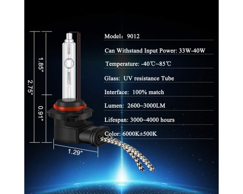Ксенонові лампи для фар DZG HIR2 HB3 HB4 9012 9005 9006 HID 35 Вт 6000К, 3000 Lumen, білий (my-12002)