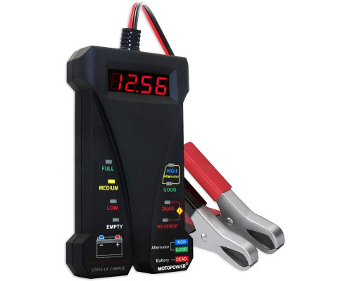 Цифровий автомобільний акумуляторний тестер MOTOPOWER MP0514A 12 В, вольтметр та аналізатор системи заряджання з РК-дисплеєм та світлодіодною індикацією (my-15085)