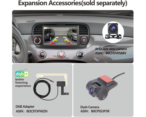 Автомобільна магнітола 7-дюймів YZKONG H-7027 для Fiat 500 2007-2015 Carplay/Android Car (my-17049)