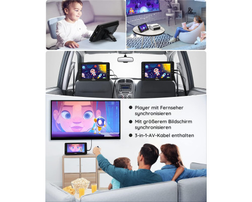 Автомобільний DVD-плеєр BOIFUN BFN-101 з 2 екранами 105 дюйми та акумулятором на 7 годин портативний телевізор кріплення на підголовник (my-18005)