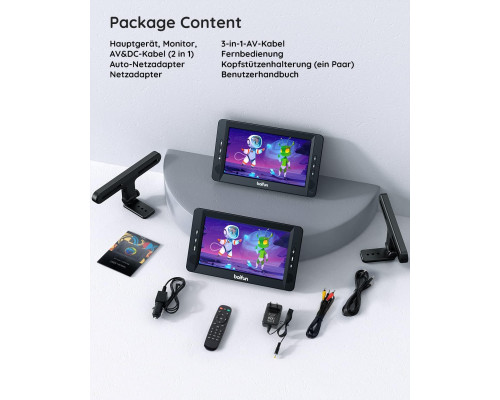 Автомобільний DVD-плеєр BOIFUN BFN-101 з 2 екранами 105 дюйми та акумулятором на 7 годин портативний телевізор кріплення на підголовник (my-18005)