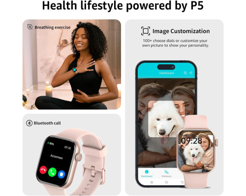 Смарт годинник AcclaFit P5 рожевий, розумний годинник, 1,85 дюйма, більше 140 спортивних режимів IP68 захист (my-007)