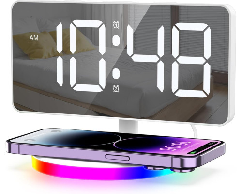 Цифровий будильник ORIA із бездротовою зарядкою, 10 режимів RGB Night Light (my-3081)