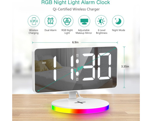 Цифровий будильник ORIA із бездротовою зарядкою, 10 режимів RGB Night Light (my-3081)