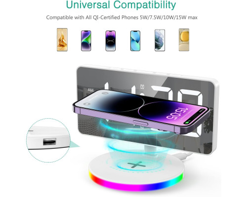 Цифровий будильник ORIA із бездротовою зарядкою, 10 режимів RGB Night Light (my-3081)