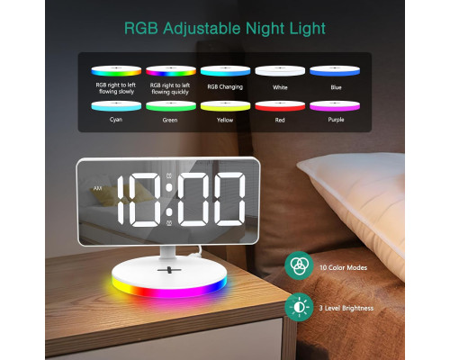 Цифровий будильник ORIA із бездротовою зарядкою, 10 режимів RGB Night Light (my-3081)