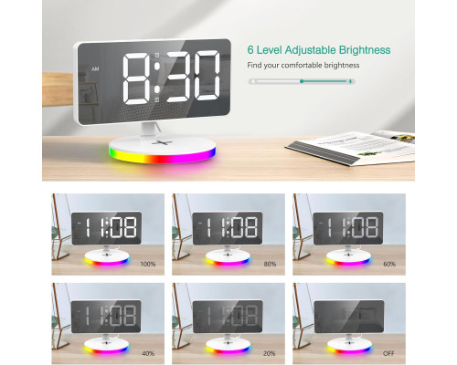 Цифровий будильник ORIA із бездротовою зарядкою, 10 режимів RGB Night Light (my-3081)