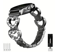 Чорний браслет у формі серця Sangaimei UQ42348, сумісний з годинником Samsung Galaxy Watch зі штучними прикрасами для жінок (my-2100)