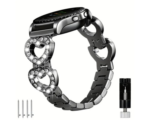 Чорний браслет у формі серця Sangaimei UQ42348, сумісний з годинником Samsung Galaxy Watch зі штучними прикрасами для жінок (my-2100)