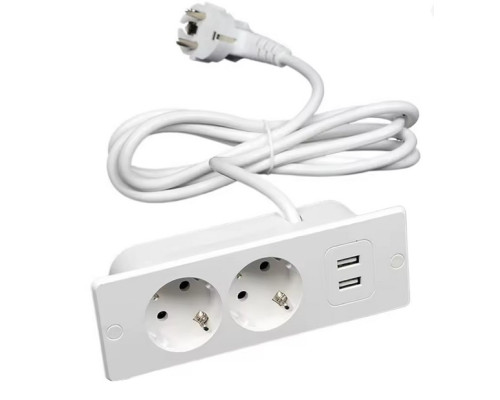 Подовжувач європейського стандарту USB-A що підключається до стильної розетки 2 порти і USB 4000 Вт 10/16 А (my-17198)