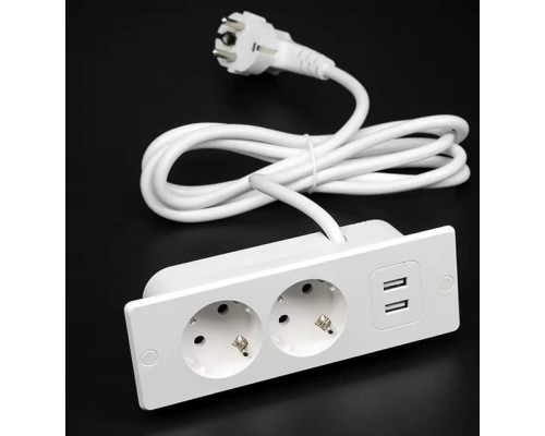Подовжувач європейського стандарту USB-A що підключається до стильної розетки 2 порти і USB 4000 Вт 10/16 А (my-17198)