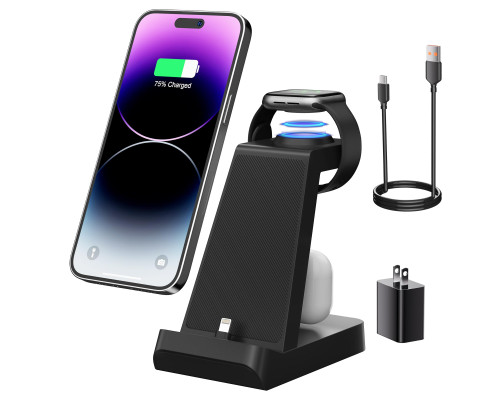 Зарядна станція для iPhone кількох пристроїв 3 в 1 швидка для Apple Watch iPhone колір білий (my-4290)