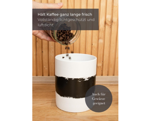 Керамічна велика банка для спецій з дерев'яною кришкою LAMBDA COFFEE, 600 мл, 100% захист від світла, з крейдою та дошкою для написів (my-15263)