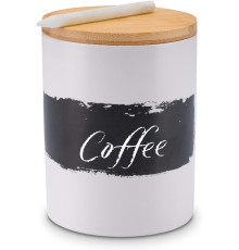 Керамічна велика банка для спецій з дерев'яною кришкою LAMBDA COFFEE, 600 мл, 100% захист від світла, з крейдою та дошкою для написів (my-15263)