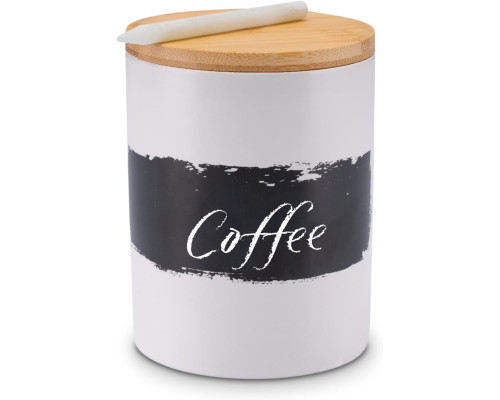 Керамічна велика банка для спецій з дерев'яною кришкою LAMBDA COFFEE, 600 мл, 100% захист від світла, з крейдою та дошкою для написів (my-15263)
