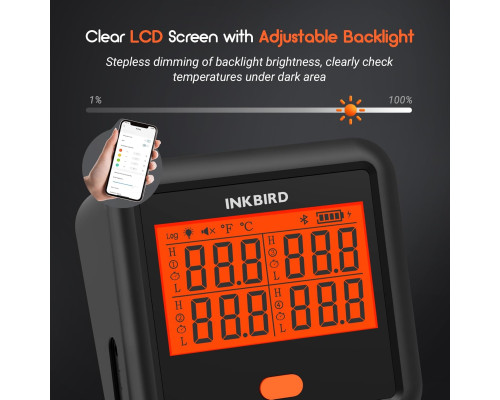 Bluetooth-термометр для м'яса 4 бездротових зонда INKBIRD IDT-34c-B чорний (my-15002)