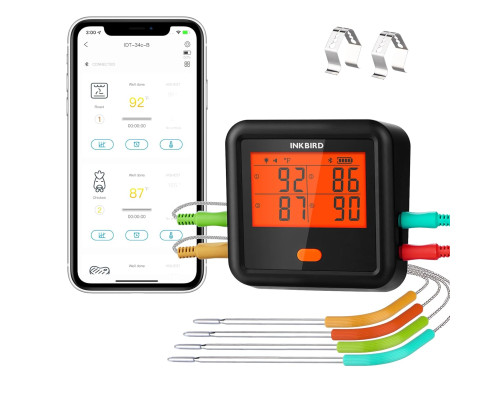 Bluetooth-термометр для м'яса 4 бездротових зонда INKBIRD IDT-34c-B чорний (my-15002)