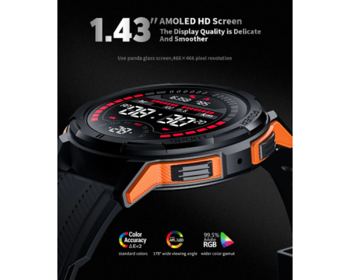 Захищений розумний (смарт) годинник Oukitel BT10 1.43", AMOLED, IP68, 410 mAh, orange (my-3006)