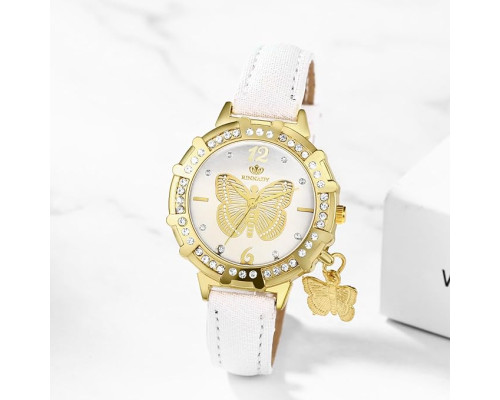 Наручний круглий аналоговий кварцовий годинник із зображенням метелика JewelryWe JW357P0009 для жінок, білі (my-15234)