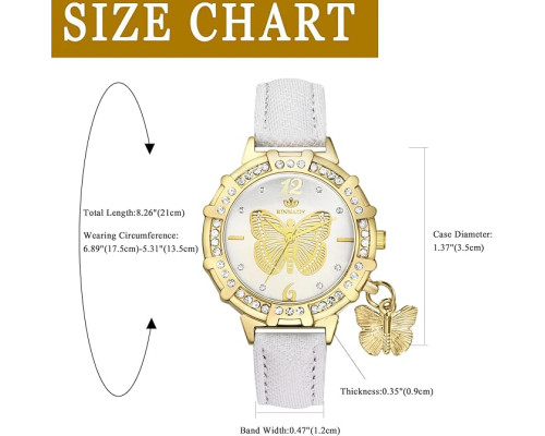 Наручний круглий аналоговий кварцовий годинник із зображенням метелика JewelryWe JW357P0009 для жінок, білі (my-15234)