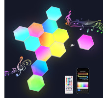 Світлодіодна панель із 6 інтелектуальних настінних світильників RGB Hexagon Gaming з пультом дистанційного керування Weskjer FBA-4374172-131EU-6pcs (my-7095)