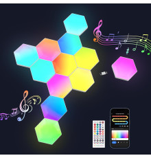 Світлодіодна панель із 6 інтелектуальних настінних світильників RGB Hexagon Gaming з пультом дистанційного керування Weskjer FBA-4374172-131EU-6pcs (my-7095)