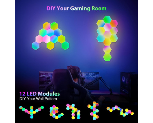 Світлодіодна панель із 6 інтелектуальних настінних світильників RGB Hexagon Gaming з пультом дистанційного керування Weskjer FBA-4374172-131EU-6pcs (my-7095)